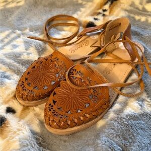 Women’s Tan Leather Lace-Up Huarache Sandals